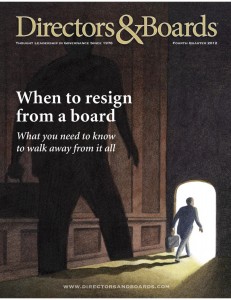 Cover of the Directors&Boards Magazine Q2 2012 Issue containing "Firing a Director" article.